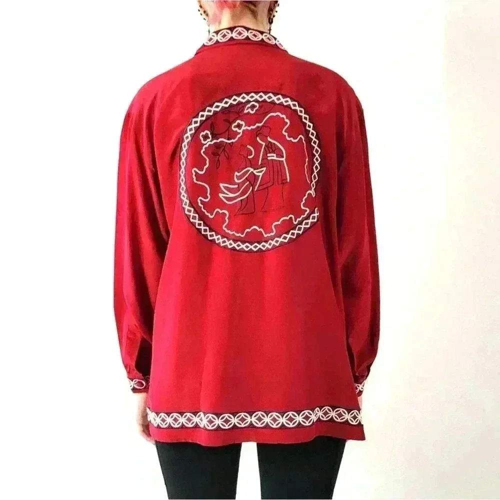 Vintage 90s Diane Von Furstenburg Silk Blouse Button Up Top - S